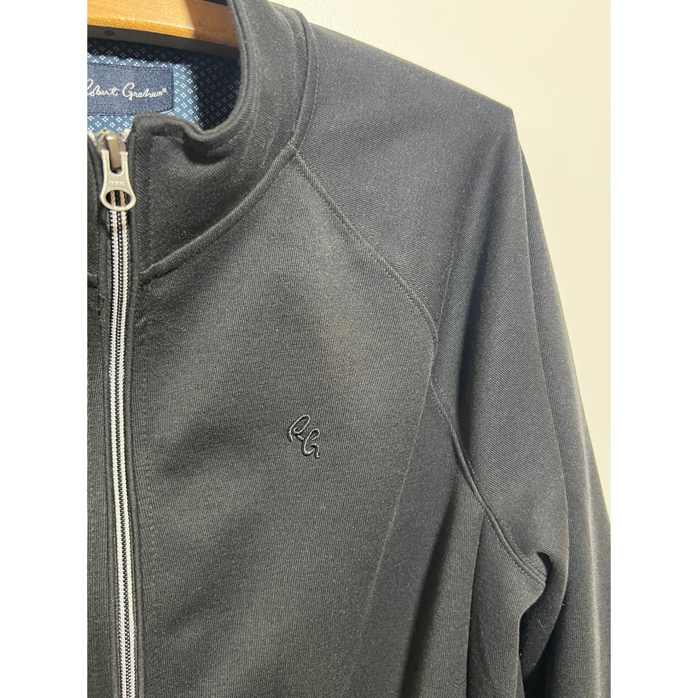 Robert Graham Mens Black Full Zip Track Jacket Mock Neck Tipped Trim RG Logo M - Picture 6 of 13
